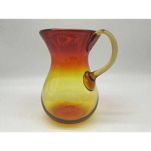 Amberina Hand Blown Art Glass 7 Inch Pitcher with Applied Handle Serve Ware - Picture 7 of 16